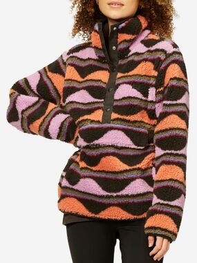 Billabong Adventure Switchback Sherpa Pullover Black Orange & Lavender Size M